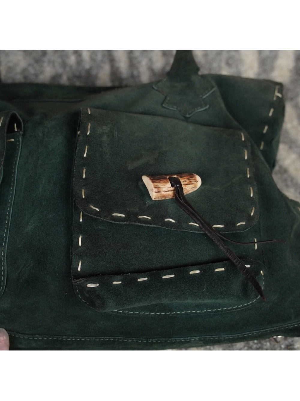 Rare Tylie Malibu Western Suded Leather Hand Bag Purse Green Stitching Hunting - Picture 7 of 14